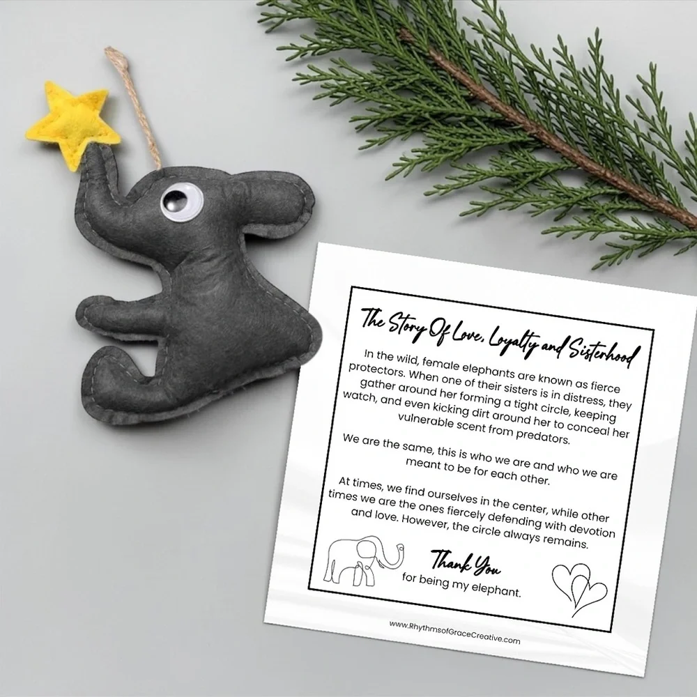 Elephant Friendship Ornaments Set of 2 Sister Gift Love Loyalty Story Card